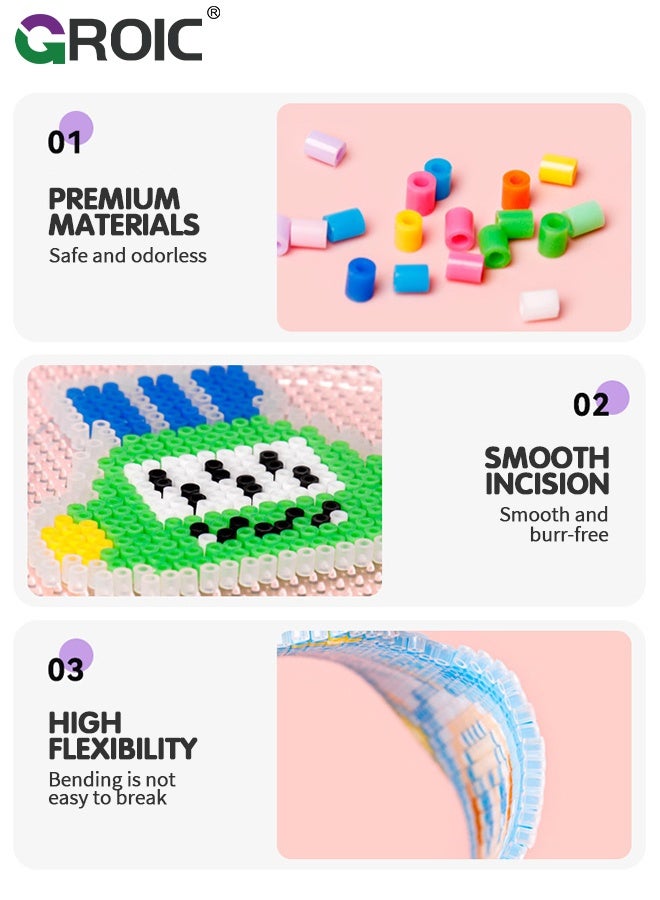 GROIC 14000 Pcs Fuse Beads Set, Complete DIY Melting Bead Set with Plug Mini Iron, Homeschool Arts and Crafts Supplies for Kids, Art Decorations for Room, Gifts for Kids Age 5+, 24-Color Fuse Bead Craft Kit - Image 5